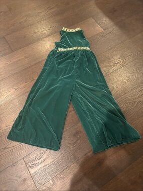 Janie and Jack Emerald Velvet Wide-Leg Jumpsuit with Gold Accent
